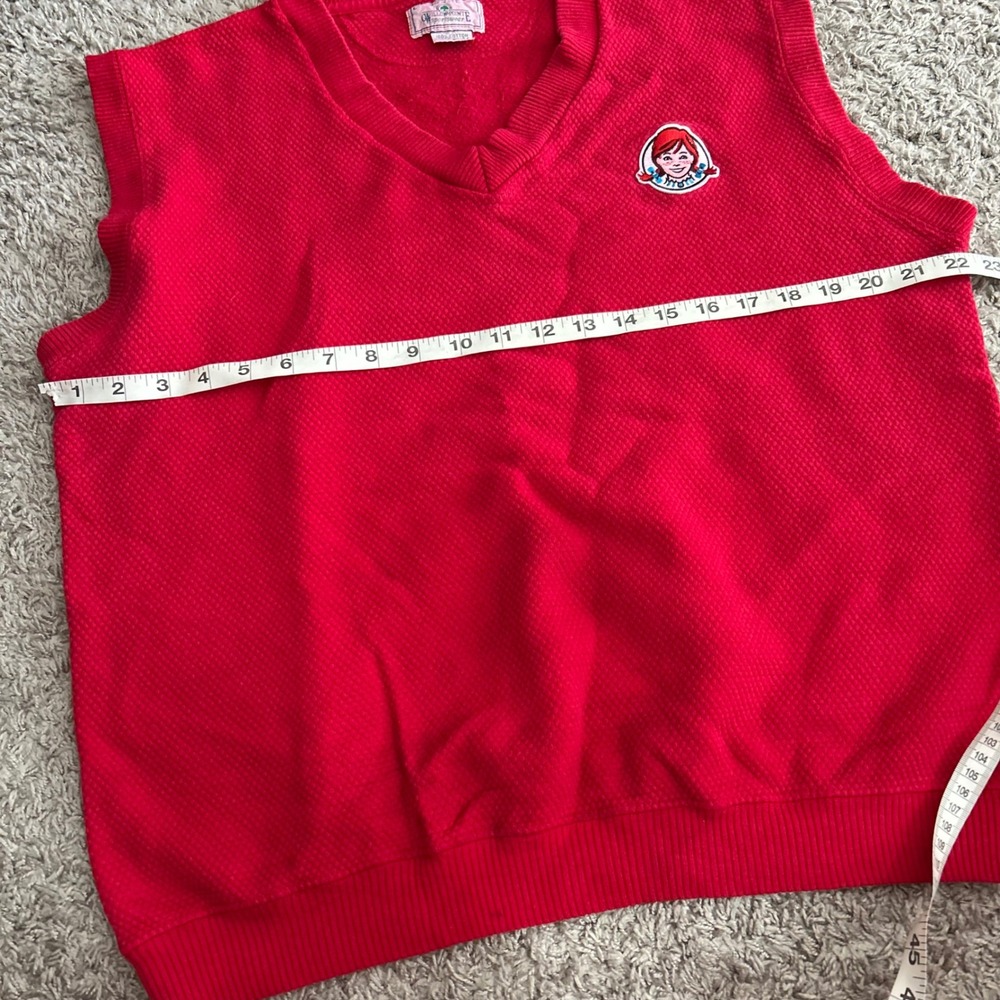 Vintage Willow Pointe Wendys Logo Sweater Vest Red Cotton V-Neck Mens Large USA - Picture 5 of 6